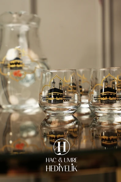 Zemzem Takımı Cam Sunum Seti 8 Parça | Lüks Mevlid İkram Takımı | Şerbet Seti - Resim 4