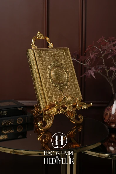 Kuran Standı ve Kuranı Kerim | Lüks Dekoratif Kuran Kabı ve Kuran Seti | Gold Kuran Muhafazası Seti - 7
