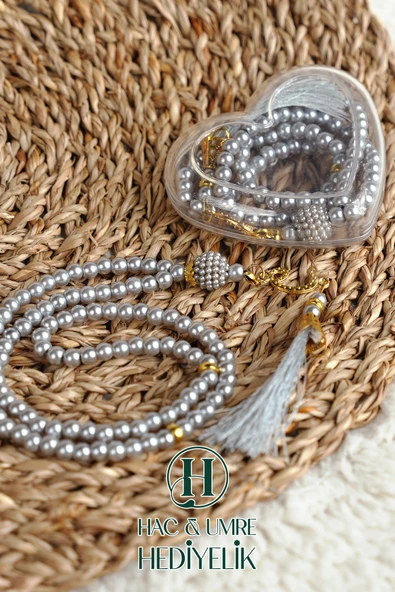 Hediyelik Tesbih | 99lu İnci Tesbih Vav İmameli Püsküllü Kalp Kutulu | Hac Umre Gün Davet Hediyesi - Resim 3