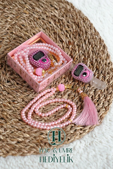 Taşlı Zikirmatik ve İnci Tesbih Seti | Mevlüd Hac Umre Davet Organizasyon Hediyesi | 10 Adet Set ürün görseli