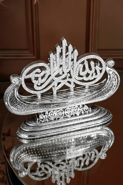 LÜKS OFİS HEDİYESİ FİGÜR DEKORATİF OBJE GEMİ BESMELE GÜMÜŞ - Resim 3