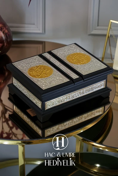 Kuran, Kuran Kabı, Lüks Rahle, 925 Gümüş İşlemeli Masif Ahşap Kuran Rahlesi ve Kur'an-ı Kerim Seti - Resim 3