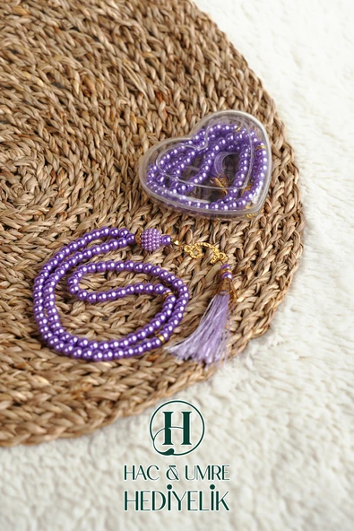 Hediyelik Tesbih | 99lu İnci Tesbih Vav İmameli Püsküllü Kalp Kutulu | Hac Umre Gün Davet Hediyesi - Resim 2