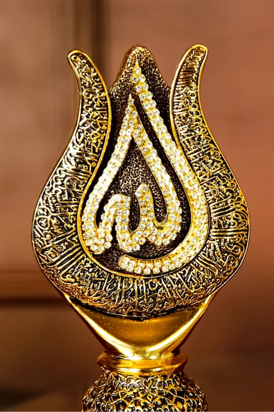 İslami Hediyelik En Güzel Manevi Hediyeler Gold Dekoratif Obje Lale Allah Muhammed Lüks Biblo - Resim 3