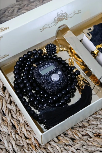 10 Adet - Taşlı Zikirmatik Tesbihmatik Kadife Kaplı Mini Kuran 99lu İnci Tesbih Seti - Resim 7