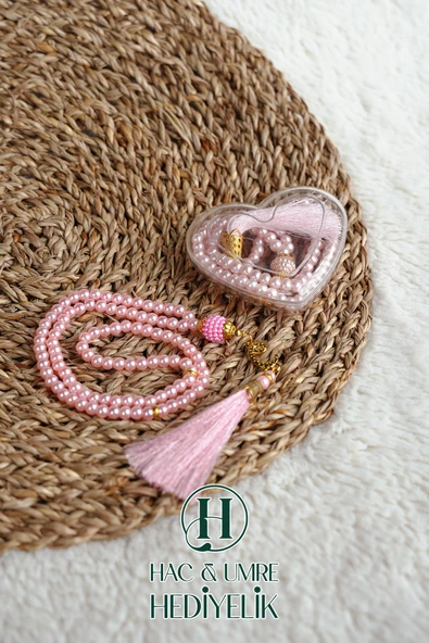 Hediyelik Tesbih | 99lu İnci Tesbih Vav İmameli Püsküllü Kalp Kutulu | Hac Umre Gün Davet Hediyesi - Resim 2