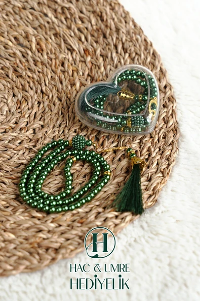 Hediyelik Tesbih | 99lu İnci Tesbih Vav İmameli Püsküllü Kalp Kutulu | Hac Umre Gün Davet Hediyesi - Resim 2