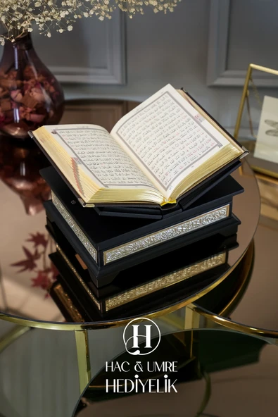 Kuran, Kuran Kabı, Lüks Rahle, 925 Gümüş İşlemeli Masif Ahşap Kuran Rahlesi ve Kur'an-ı Kerim Seti - Resim 7