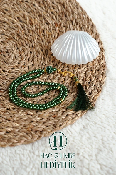 Tesbih Hediyelik | Özel Gün Davet Hediyesi | Deniz Kabuğu Kutulu 99lu İnci Tesbih Vav Süslü Püsküllü - Resim 2