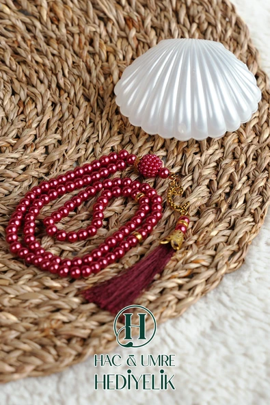 Tesbih Hediyelik | Özel Gün Davet Hediyesi | Deniz Kabuğu Kutulu 99lu İnci Tesbih Vav Süslü Püsküllü - Resim 3