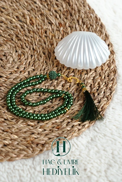 Tesbih Hediyelik | Özel Gün Davet Hediyesi | Deniz Kabuğu Kutulu 99lu İnci Tesbih Vav Süslü Püsküllü ürün görseli