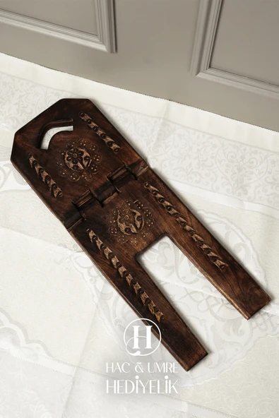 Rahle El Yapımı Masif Ahşap | Desenli Kulplu Kitap Okuma Standı | Orta Boy Kuran Rahlesi - Resim 5