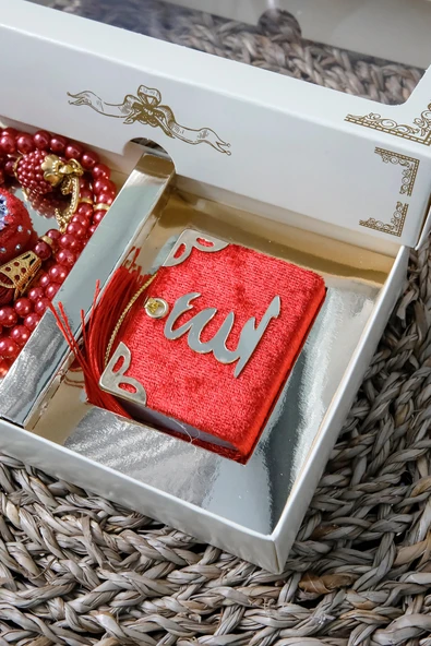 10 Adet Taşlı Zikirmatik Tesbihmatik Kadife Kaplı Mini Kuran 99lu İnci Tesbih Seti - Resim 7