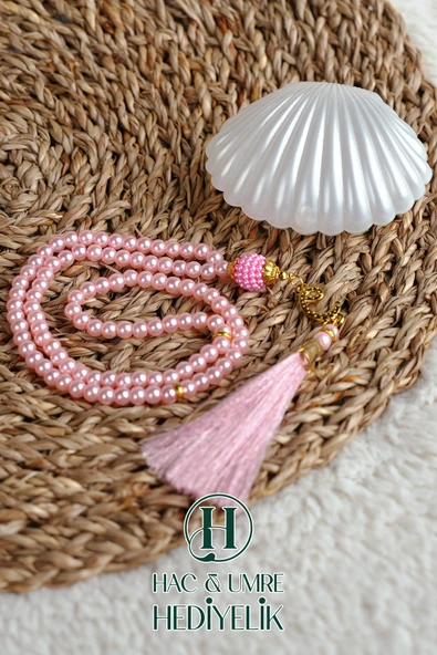 Tesbih Hediyelik | Özel Gün Davet Hediyesi | Deniz Kabuğu Kutulu 99lu İnci Tesbih Vav Süslü Püsküllü - Resim 2