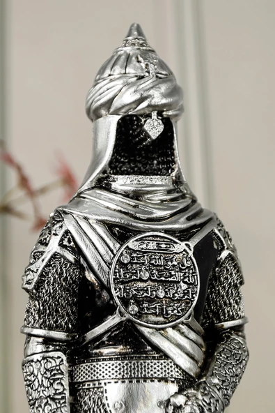 Osmanlı Zırh Tarihi Asker Biblo Lüks Gümüş Kaplama Obje Ihlas Suresi Işlemeli Dekoratif Figür - Resim 4