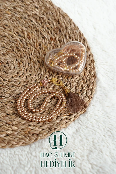 Hediyelik Tesbih | 99lu İnci Tesbih Vav İmameli Püsküllü Kalp Kutulu | Hac Umre Gün Davet Hediyesi - Resim 3