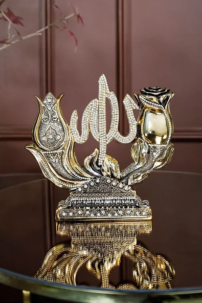 İkili Biblo Gül Lale Allah Muhammed Dini Islami Biblo Aksesuar Hediyelik Dekoratif Obje Süs - Resim 4