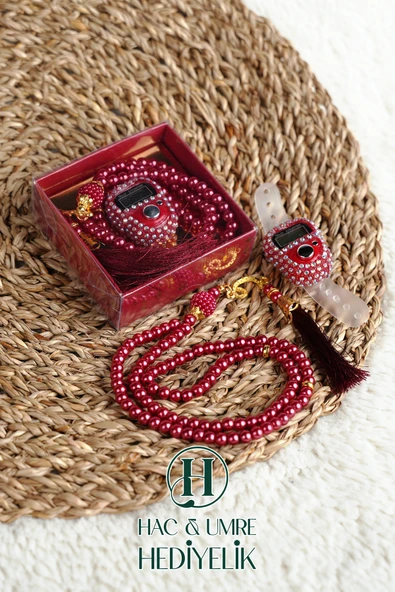 Taşlı Zikirmatik ve İnci Tesbih Seti | Mevlüd Hac Umre Davet Organizasyon Hediyesi | 10 Adet Set ürün görseli