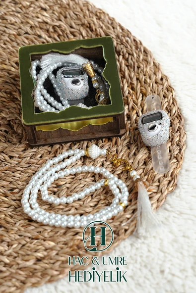 Hediyelik Tesbih Seti | Ahşap Kutulu Elektronik Tesbih ve 99lu İnci Tespih | Özel Gün Hediyesi ürün görseli