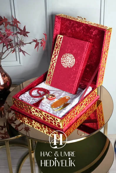 Çeyiz Seti | Hediyelik Kadife Kuran, Lüks Seccade, İnci Tesbih, Süslü Zikirmatik Set | Dini Hediye - Resim 4