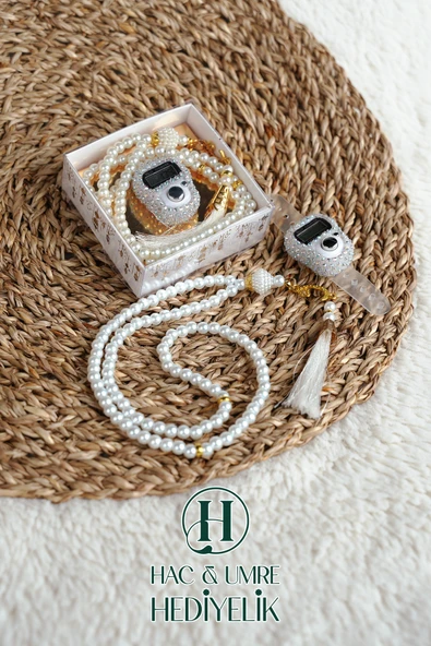 Taşlı Zikirmatik ve İnci Tesbih Seti | Mevlüd Hac Umre Davet Organizasyon Hediyesi | 10 Adet Set - Resim 2