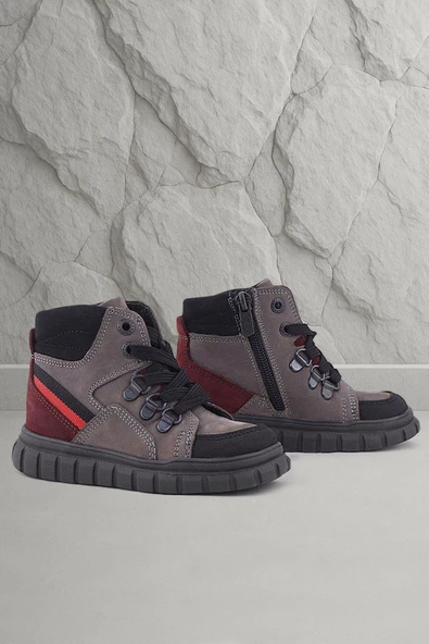 Rakerplus Hakiki Deri Gri Siyah Fermuarlı Erkek Bebek Bot