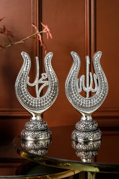 Ofis Biblo Ofis Dekor Hediyelik Lüks Gümüş Lale Allah Muhammed Dekoratif Obje Hediye Aksesuar Seti - Resim 7