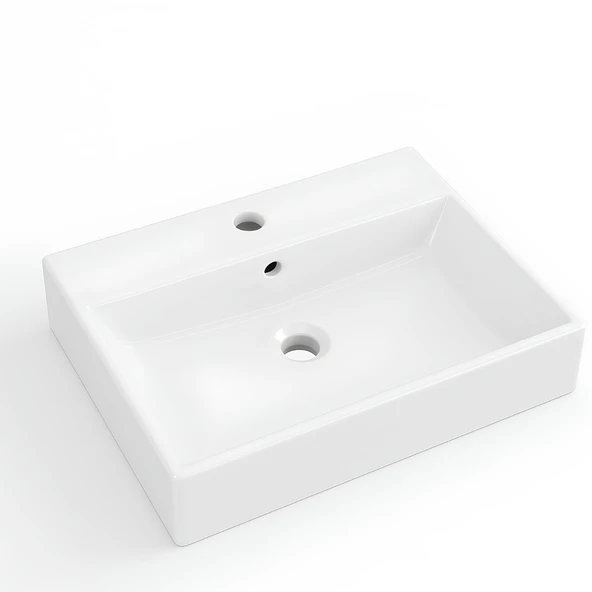 Turavit Vega Dikdörtgen Beyaz Delikli Lavabo 60x45 Cm VG0060 - Resim 2