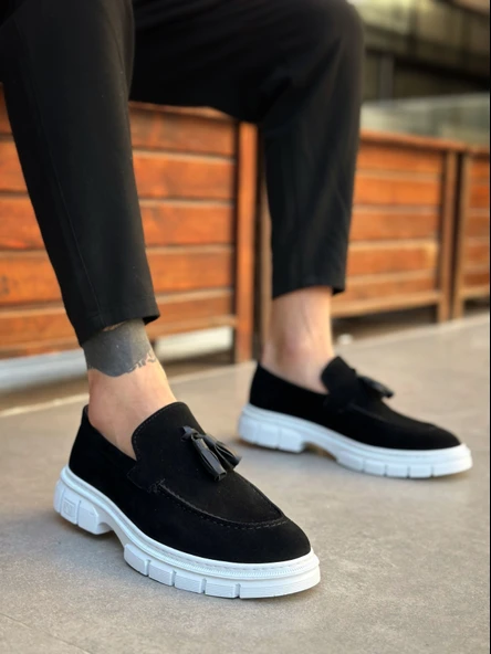 ET0240 Klasik Parlak Püsküllü Süet Siyah Beyaz Taban Erkek Ayakkabı ürün görseli