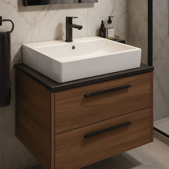 Turavit Vega Dikdörtgen Beyaz Delikli Lavabo 50x42 Cm VG0050