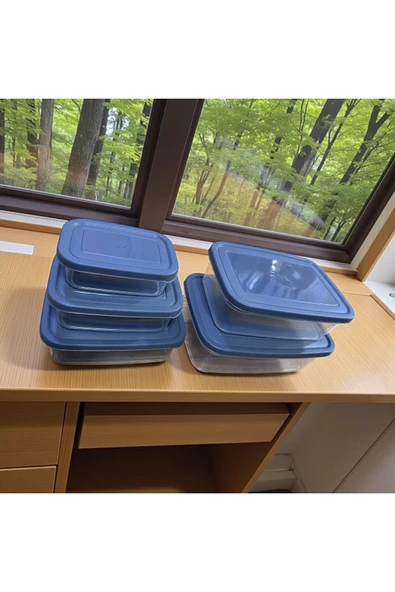 5’li Saklama Kabı Seti Farklı Boylarda, Toplam 6.94 Litre, Düzenleyici Kapaklı - Resim 4