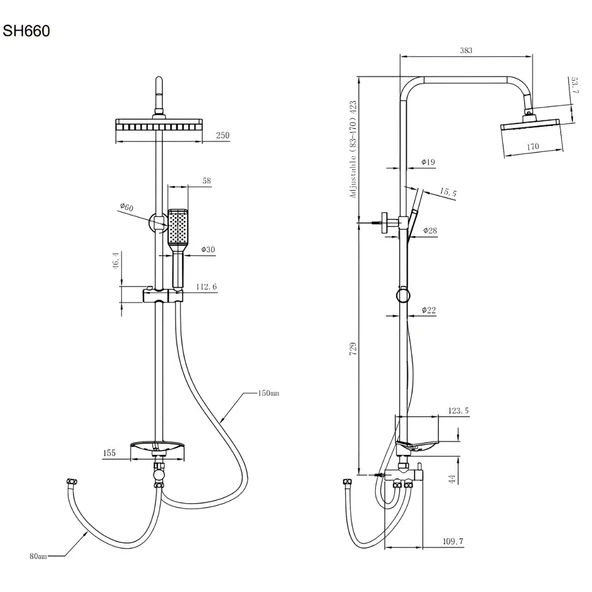 Creavit SH660 Krom Tepe Duş Sistemi - 2