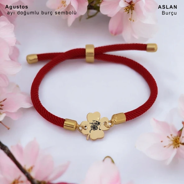Burca Özel Çiçek Figürlü Kırmızı İpek Örgülü 14 Ayar Altın Plakalı Hediye Bileklik-324 ürün görseli