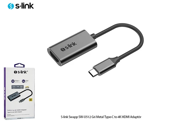 S-link Swapp SW-U512 4K@30Hz Gri Metal Type-C to 4K HDMI Adaptör ürün görseli 1