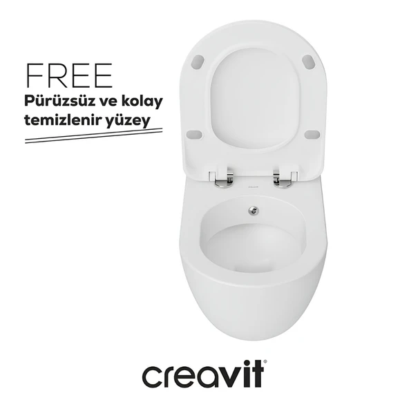 Creavit Free Beyaz Kanallı Asma Klozet FE320, Creavit Free Duck Duroplast Yavaş Kapak - Resim 3