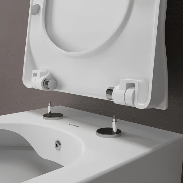 Creavit Elegant Beyaz Kanalsız Asma Klozet EG321, Duroplast Yavaş Kapak, Terra Gömme Rezervuar Set - 8