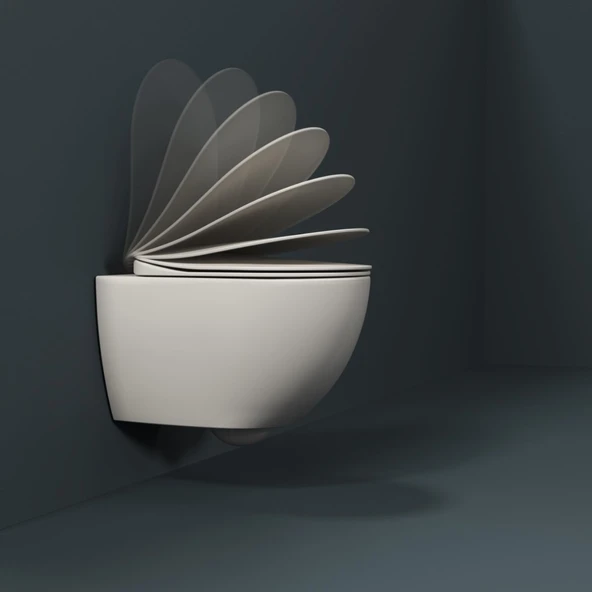 Creavit Free Beyaz Kanallı Asma Klozet FE320, Creavit Free Duck Duroplast Yavaş Kapak - Resim 7