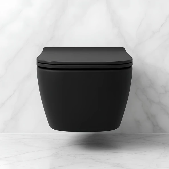 Turavit Luna Kanalsız Mat Siyah Asma Klozet LN5610S, Luna Mat Siyah Duroplast Yavaş Kapak - 4