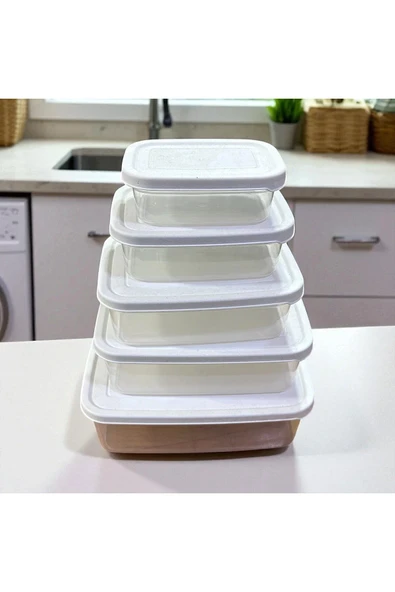 5’li Saklama Kabı Seti Farklı Boylarda, Toplam 6.94 Litre, Düzenleyici Kapaklı - Resim 3