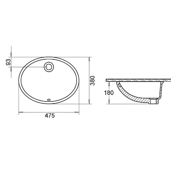 Turavit Hilton Oval Tezgah Altı Lavabo 37x47 cm 5017 - Resim 5
