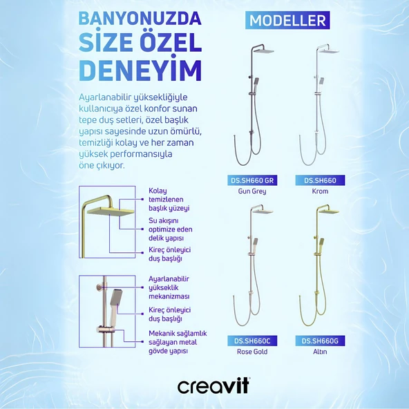 Creavit SH660 Krom Tepe Duş Sistemi - 3