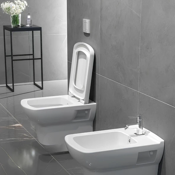 Turavit Plaza Beyaz Kanallı Asma Klozet PLZ1710, Nkp Yavaş Kapak, Creavit Terra Gömme Rezervuar Set - 7