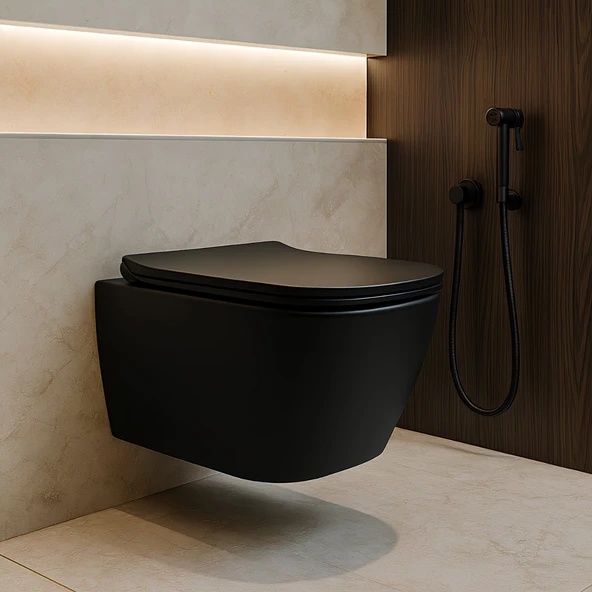 Turavit Luna Kanalsız Mat Siyah Asma Klozet LN5610S, Luna Mat Siyah Duroplast Yavaş Kapak ürün görseli 1