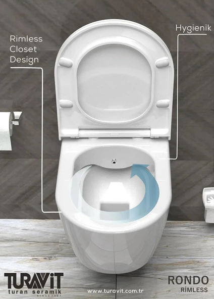 Turavit Rondo Kanalsız Beyaz Asma Klozet RND5512, Nkp Yavaş Kapak, Creavit Terra Gömme Rezervuar Set - Resim 7