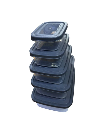 5’li Saklama Kabı Seti Farklı Boylarda, Toplam 6.94 Litre, Düzenleyici Kapaklı - Resim 2