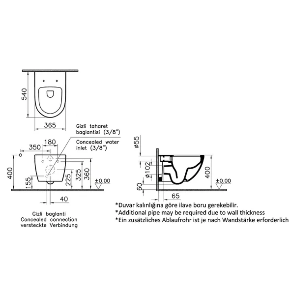 Vitra Sento Rim-Ex Beyaz Asma Klozet 7748B003-0559, Vitra Slim Yavaş Kapak 120-003-009 - Resim 5