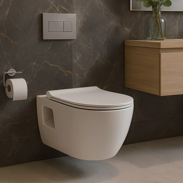 Turavit Rondo Rita Beyaz Kanalsız Açık Montaj Asma Klozet RND5516, Nkp Grande Yavaş Kapak - Resim 7