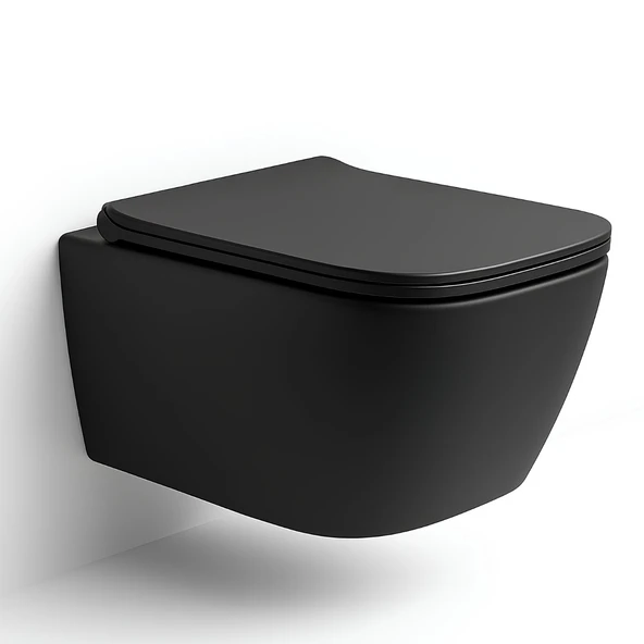 Turavit Luna Kanalsız Mat Siyah Asma Klozet LN5610S, Luna Mat Siyah Duroplast Yavaş Kapak - 3
