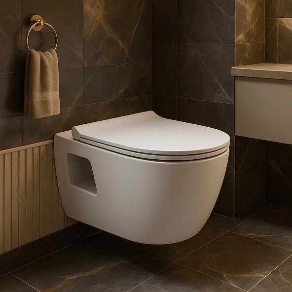 Turavit Rondo Rita Beyaz Kanalsız Açık Montaj Asma Klozet RND5516, Nkp Grande Yavaş Kapak ürün görseli 1