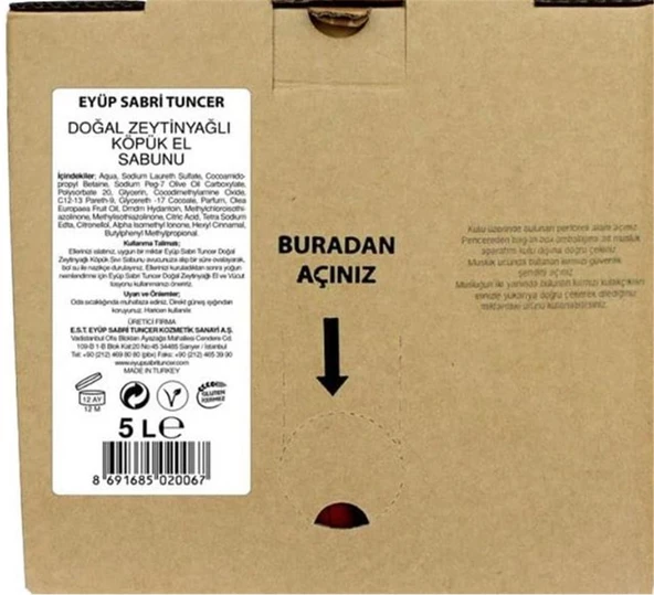 Eyüp Sabri Tuncer Zeytinyağlı Sabun 5lt Bag In Box Endüstriyel ürün görseli 1